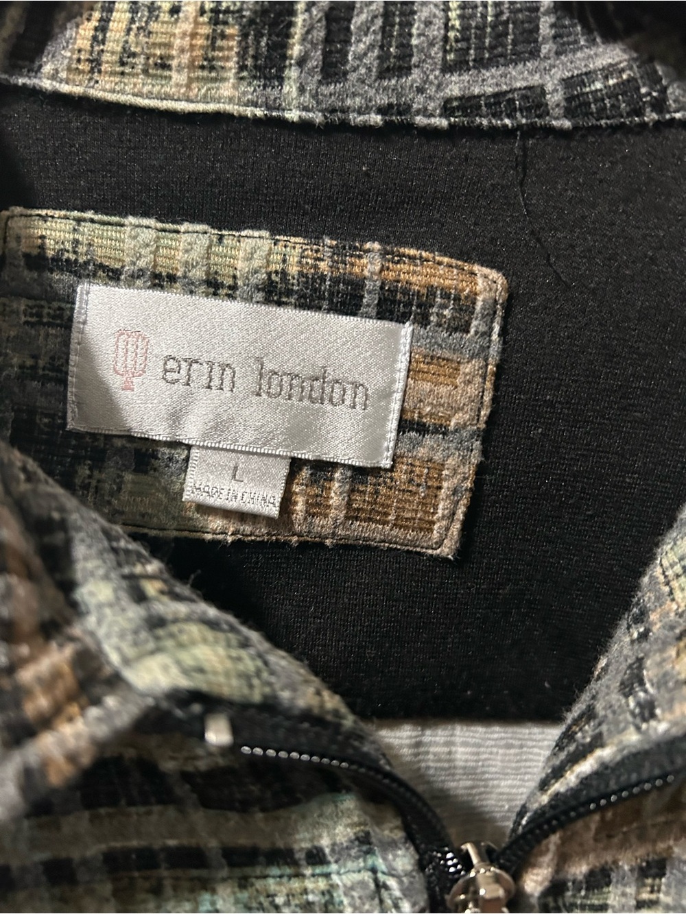 erin london Plaid Zip-Front Jacket in Gray, Brown & Cream - Picture 3 of 3
